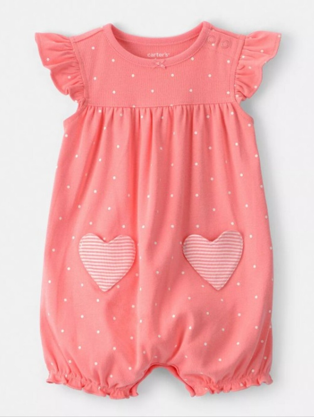 NWT Carter's Coral Polka Dot Heart Pocket Baby Romper baby Girl Size 3 Months